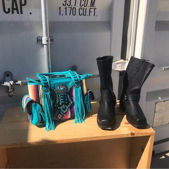 Brand New Biker Boots with a Native American Designed Purse BOTH BRAND NEW - Picture 10 of 16